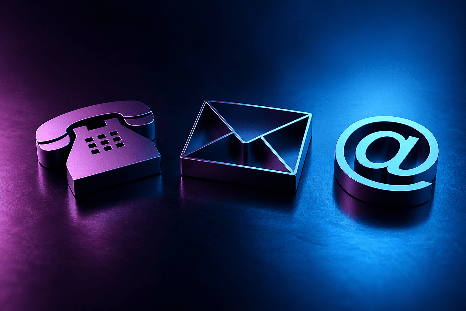 3D contact icons for telephone, email, and messaging — get in touch with Lyro Code